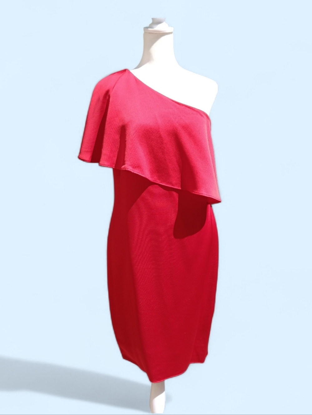 Ralph Lauren One-Shoulder Ruffle Midi Dress - Red